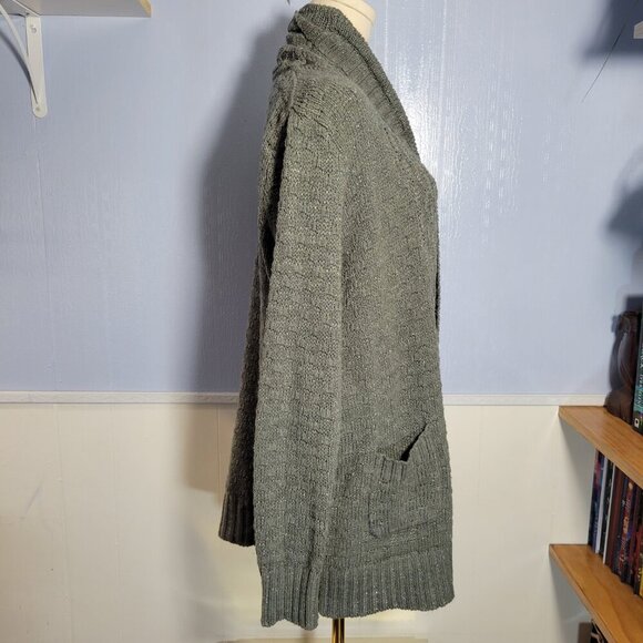 Attention Medium Metallic Gray Medium Weight Longsleeve Open Waterfall Cardigan - Picture 2 of 11